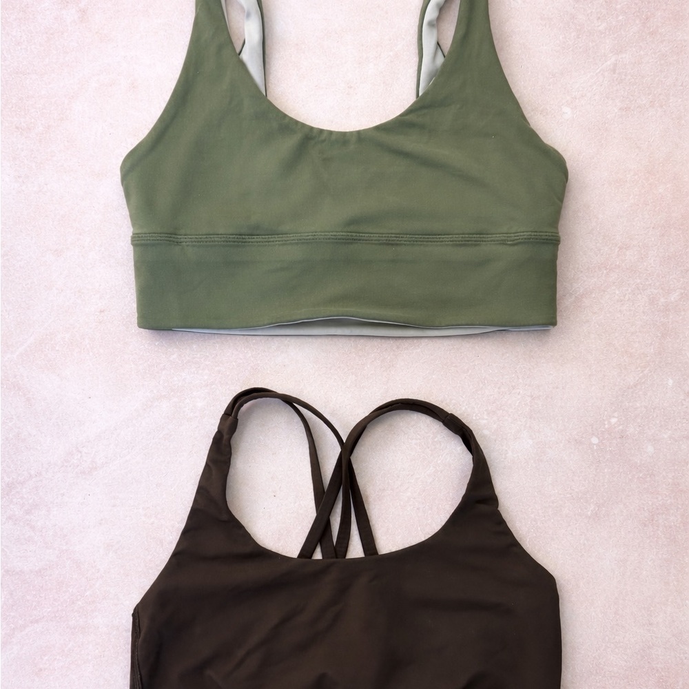 Lululemon Align Reversible Green Twill Sage & Energy Dark Olive Sports Bra Set